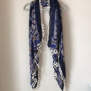 Anthropologie Navy Fringe Scarf